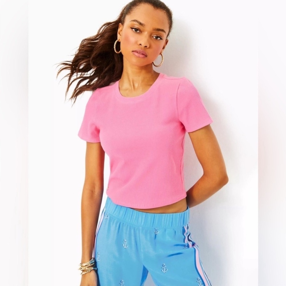 Lilly Pulitzer Minnie Knit Ribbed Top Hot Pink Sporty Preppy Activewear Size XS